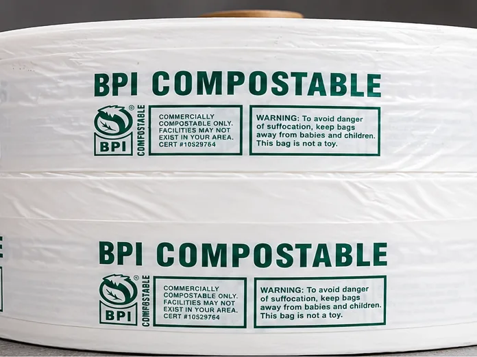 BPI certified compostable produce bags on a roll