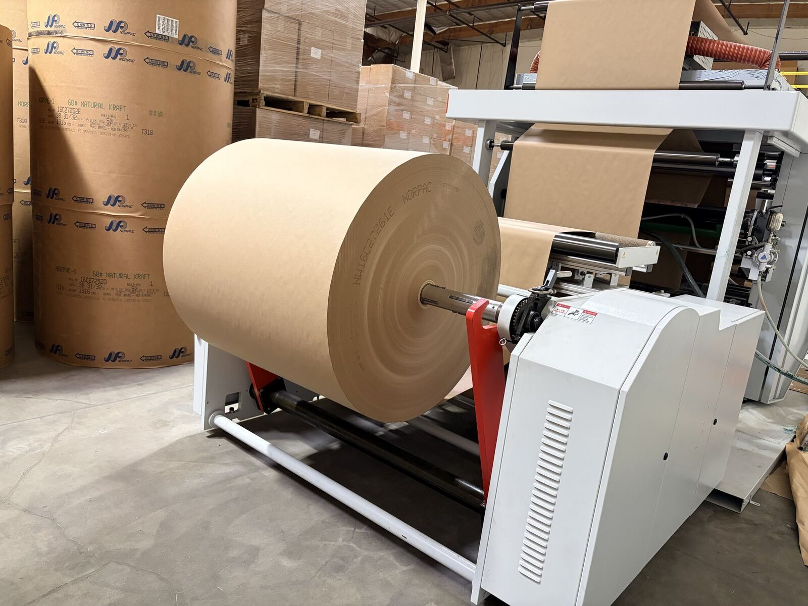 Kraft paper roll on unwinding machine