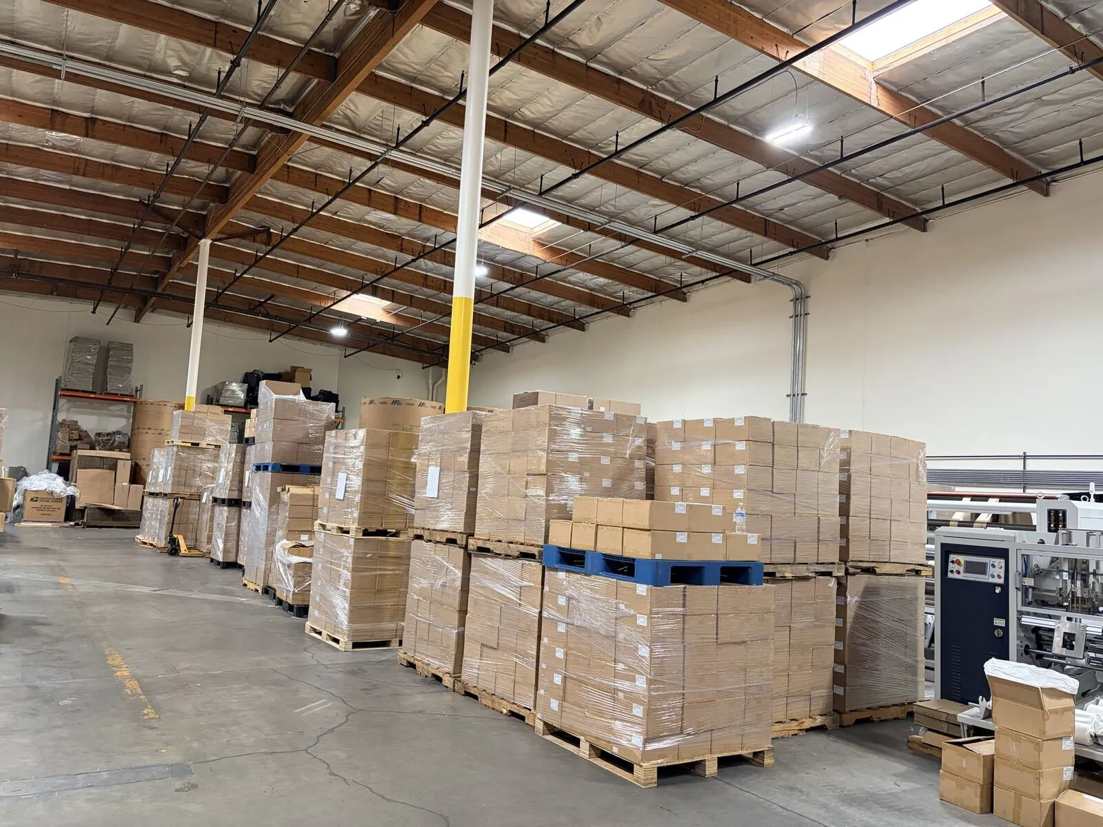 Palletized finished goods in warehouse